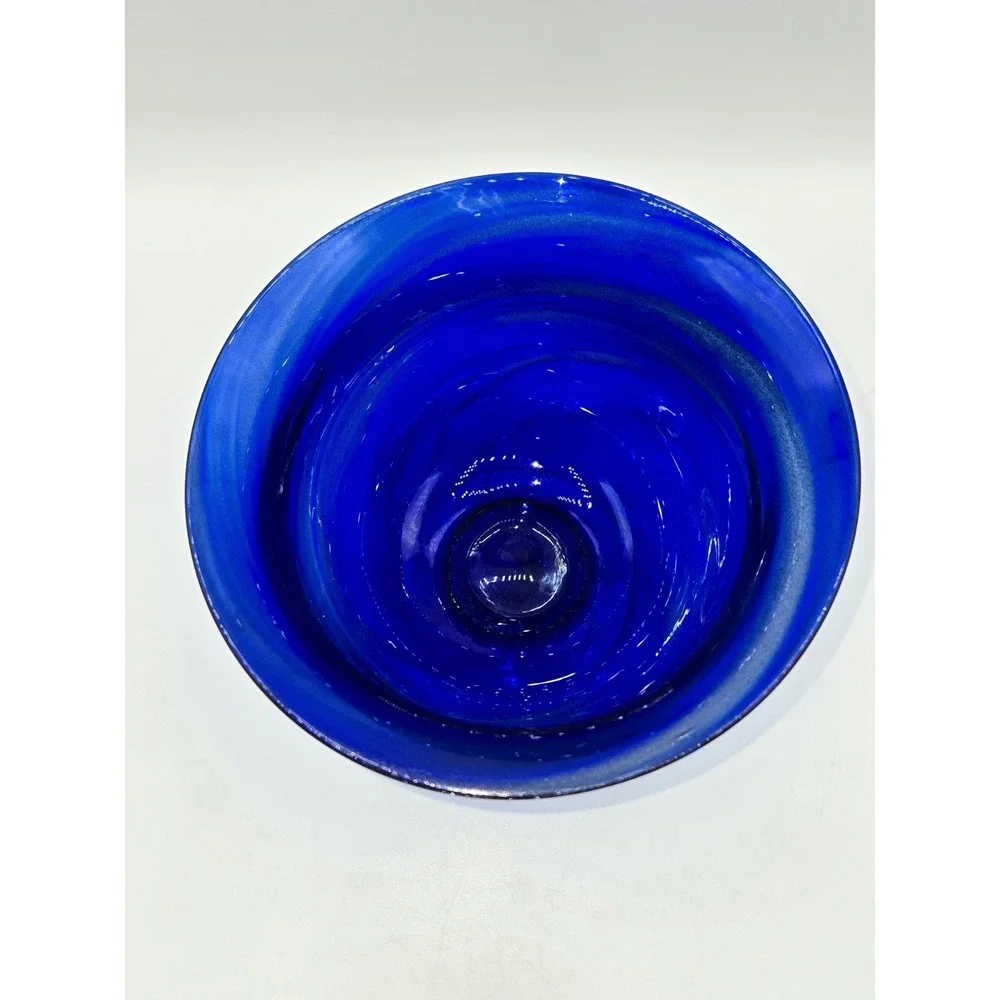 Cobalt Blue Art Glass‎ Pedestal Vase Aventurine Swirl Hand Blown Bowl Form